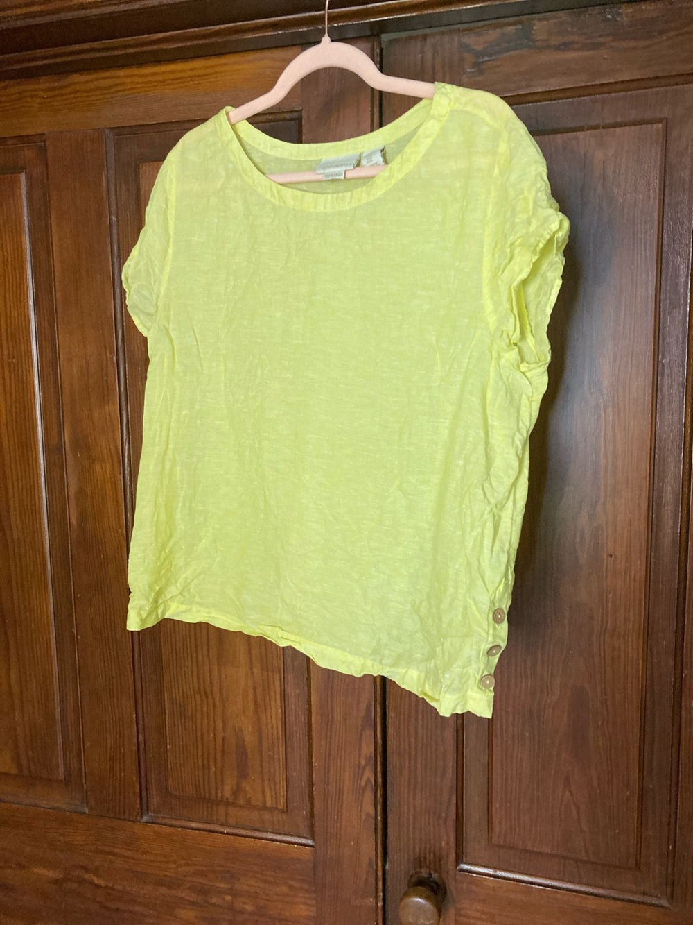 Cynthia Rowley Yellow Side Button Short Sleeve 100% Linen Top XL